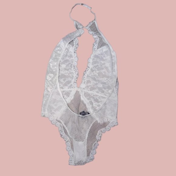 Victoria's Secret Lace & Mesh Plunge Halter Backless Bodysuit 🤍 - Picture 5 of 8